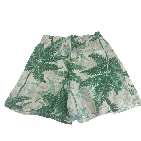H&M Womens Linen Blend Tropical Print Shorts Size S Green & White - Picture 2 of 7